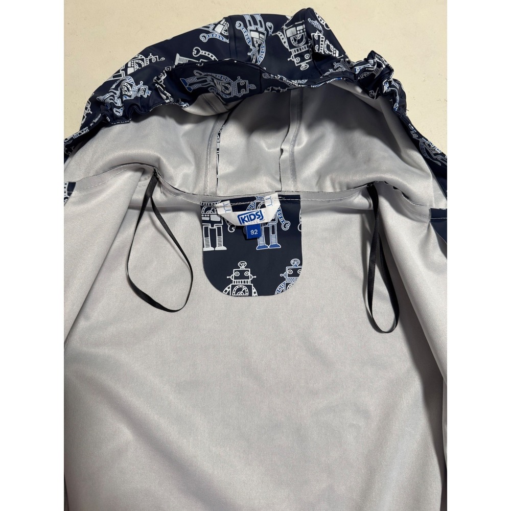 Kids Navy Robot Print Raincoat Hooded Waterproof Jacket Size 92 - Picture 9 of 16
